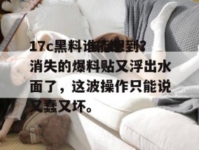 17c黑料谁能想到？消失的爆料贴又浮出水面了，这波操作只能说又蠢又坏。